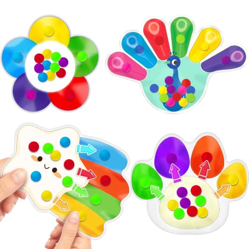 4PC Color Sorting Sensory Toys for Toddler Travel Toys Roadtrip Activities for Kid 3-5 Fine Motor Autism Autistic Fidget for Preschool Classroom Calm Down Toy for Kid 2 3 4 Year Old Boy Girl Gift