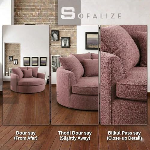 Image of SOFALIZE - Modern Barrel Accent with Pillows Round Sofa combines contemporary design Oversize Arm Chair Cozy Club Chair for Bedroom, Living Room, Lounge, Hotel & Office, Hallways sofa (Ashrose Boucle)