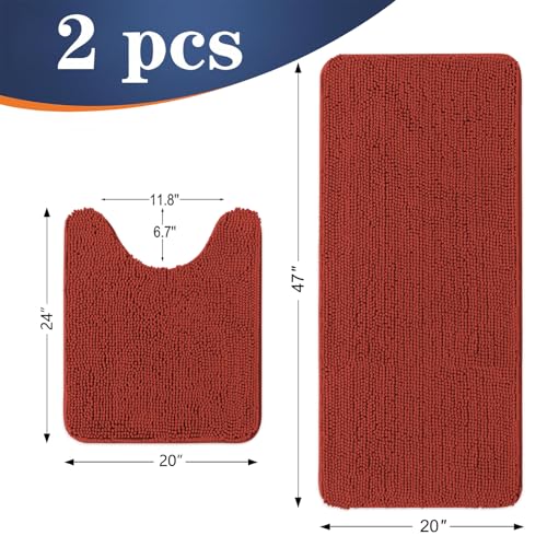 Image of OLANLY Bathroom Rugs Sets 2 Piece, Soft Absorbent Chenille Bath Mats and U-Shaped Contour Toilet Mat Area Rug Set, Machine Washable Bath Carpet, Home Decor Accessories(47 inchx20 inch+24 inchx20 inch, Red)