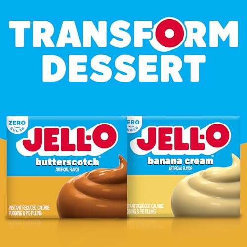 Image of Jell-O Zero Sugar Instant Pudding & Pie Filling Mix, Butterscotch Flavored, Reduced Calorie Dessert, Smooth & Creamy for Baking, Pies & No-Bake Recipes, 1 oz (Pack of 12)