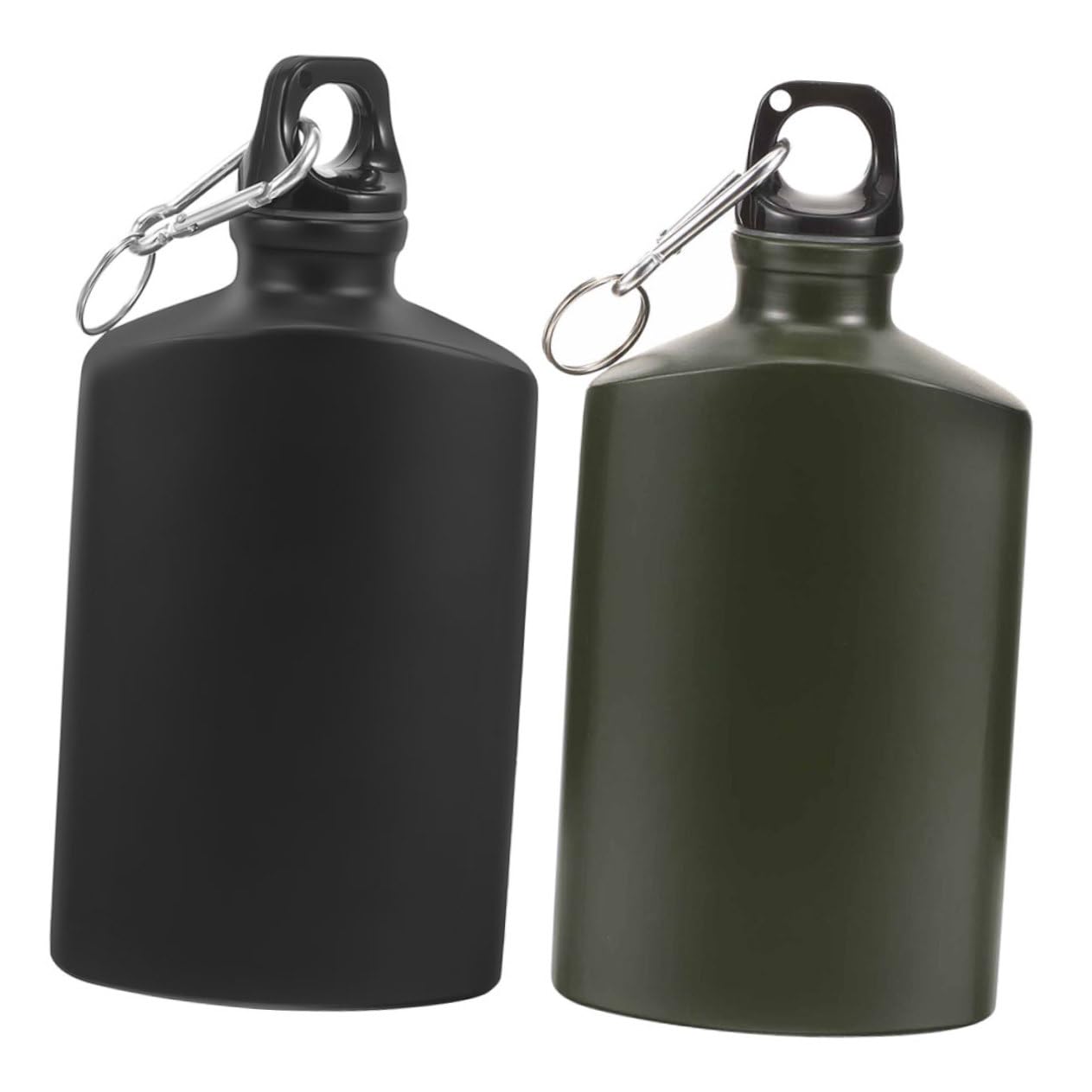 WOONEKY 2 Stück Leichte Flache Outdoor Wasserflasche mit Praktischem Haken Robuster Aluminiumlegierung Auslaufsicher Platzsparend für Wandern Camping und Training
