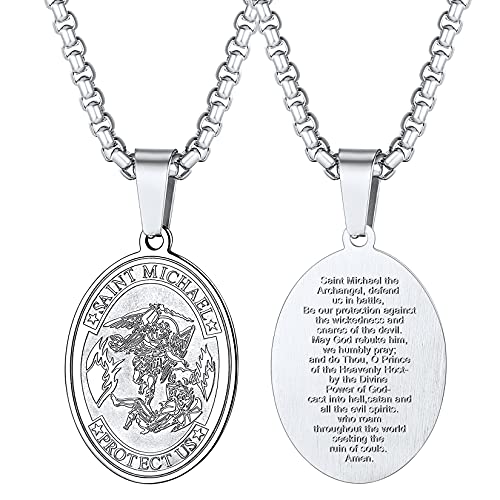 U7 Men Women Protection Jewelry Judism Christian Islamic Biblical Archangel Pendant With Chain 22 Inch Oval Medal Shape Stainless Steel Saint Michael Necklace #TOP21