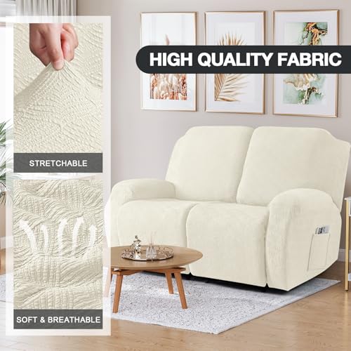 Image of Timeles Recliner Covers Recliner Loveseat Covers Reclining Couch Covers Sofa Slipcovers Stretch Soft Washable (Two-Seater, Cream)