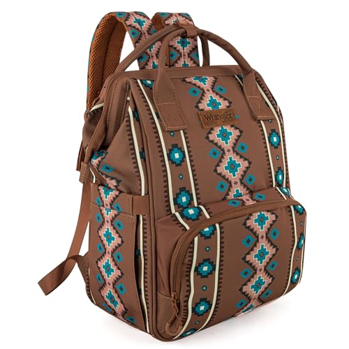 Image of Wrangler Aztec Backpack Organized Daypack Travel Baby Bag with Stroller Strap and Side Bottle Pockets WG2204-9110DBR