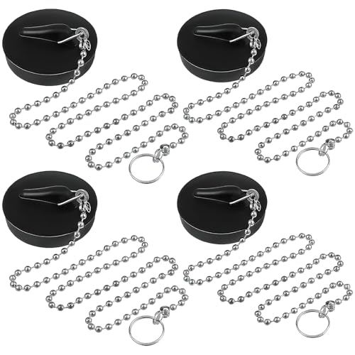 4 Pcs Bath Plug, Universal Rubber Bath Plug and Chain, 42mm-45mm Basin Plug with 400mm Stainless Steel Chain, Bathroom Sink Plug Replacement Silicone Drain Stopper for Bathtubs Kitchen Bathroom