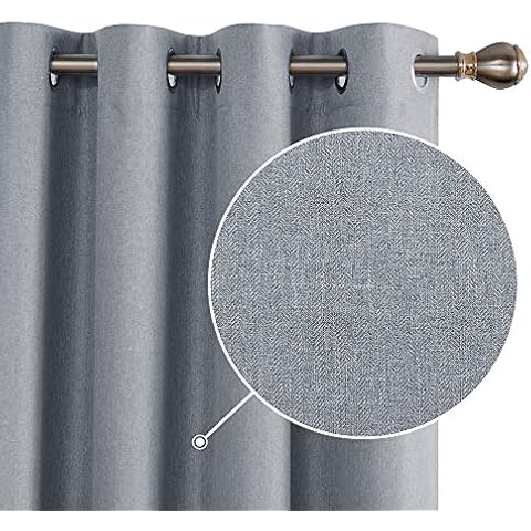 Deconovo 100% Blackout Curtains Thermal Insulated Faux Linen Blackout Eyelet Curtains for Nursery 46 x 54 Inch Grey Two Panels Cover