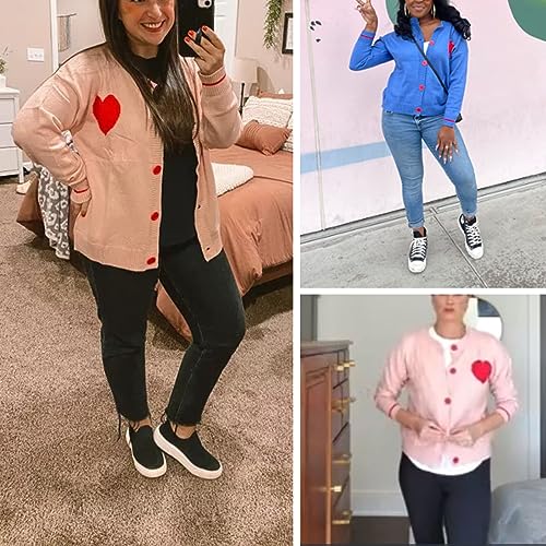 Chevara Women’s Kawaii Heart Print Cardigan Long Sleeve Button Up Heart Sweater Cardigans Tops