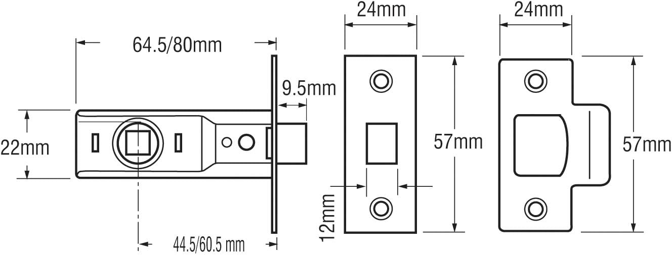 Yale Tubular 3 x Mortice Latch, Where No Locking is Required, Polished Brass, 2.5 Inch/64 mm - Image 3