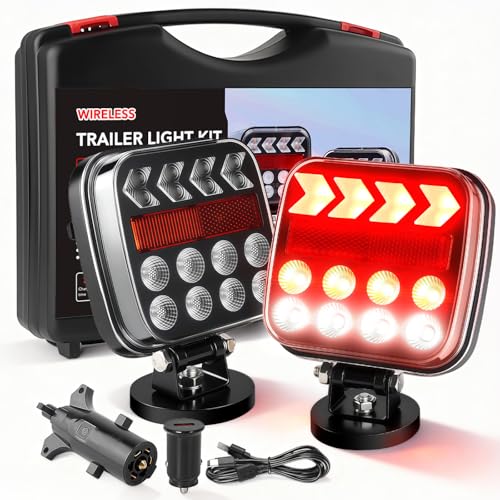 AstraGuard Wireless Trailer Lights, Magnetic Tow Lights, Rechargeable LED Wireless Trailer Light Kit for Truck, Boat, RV, Campers and Utility Trailers, IP67 Waterproof (Black)