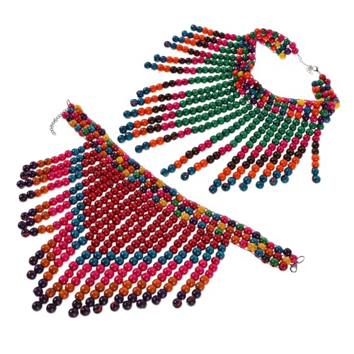 アフリカンビーズネックレス レディース 軽量カラフル木製ビーズ