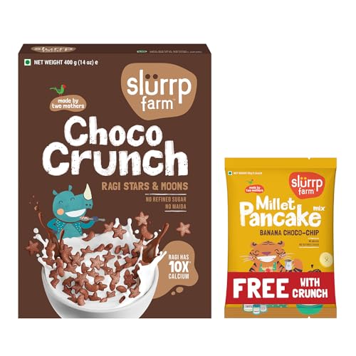 Image of Slurrp Farm FREE Pancake Mix with Choco Crunch Cereal | No Maida, No Refined Sugar, No Added Colour | Ragi Stars and Moons | Healthy Breakfast for Kids | 400g + 50g Free