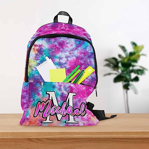 MyPupSocks Custom Backpack for Kids, Personalized Colorful Tie-Dye Bag Schoolbag Casual Daypack Customized Name Travel Laptop Bag Backpack for Daughter Son Teens Travel Picnic3