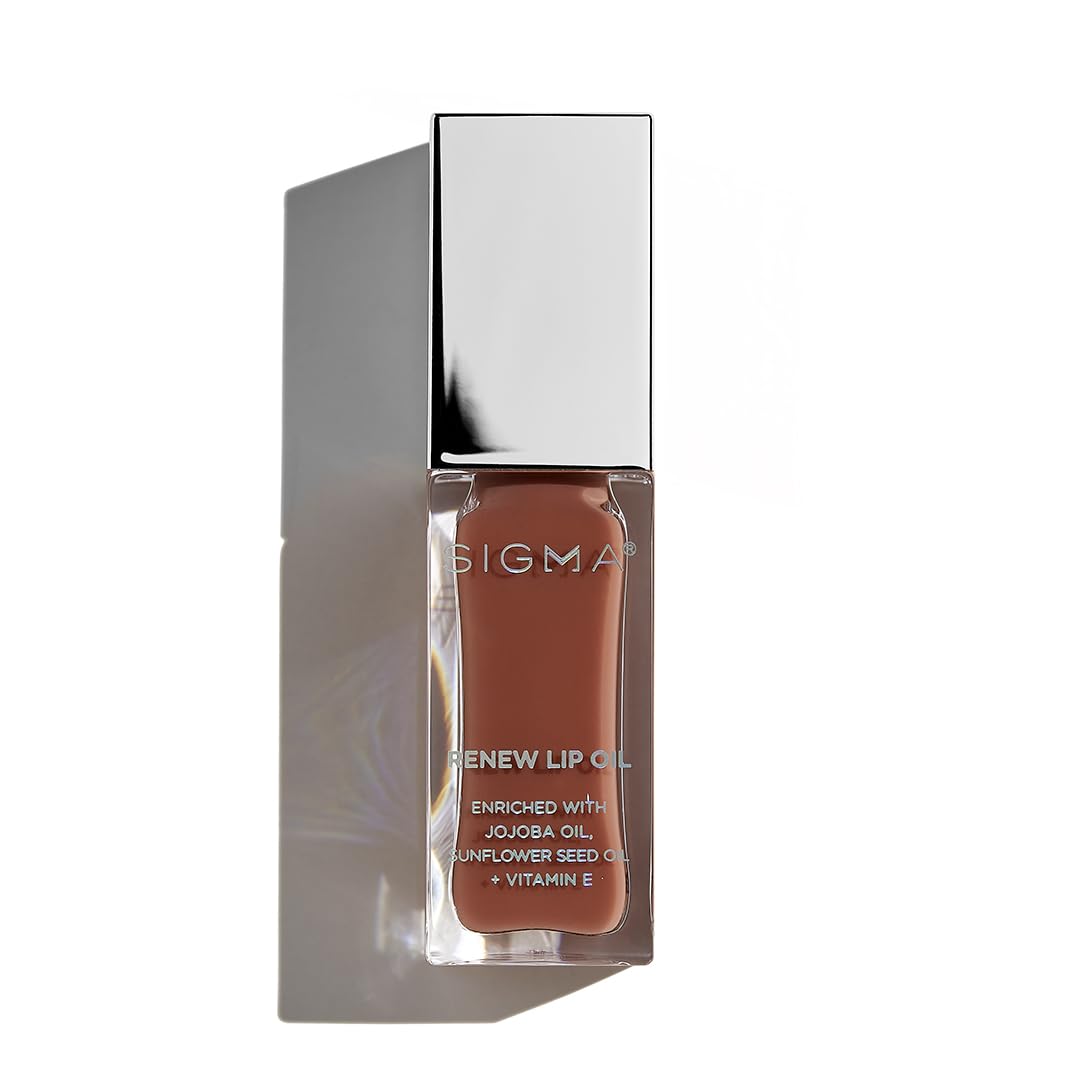 Sigma Beauty Renew Lip Oil – Tinted Hydrating Gloss with High-Shine Color & Long-Lasting Moisture for Soft Supple Lips, Non-Sticky Formula with