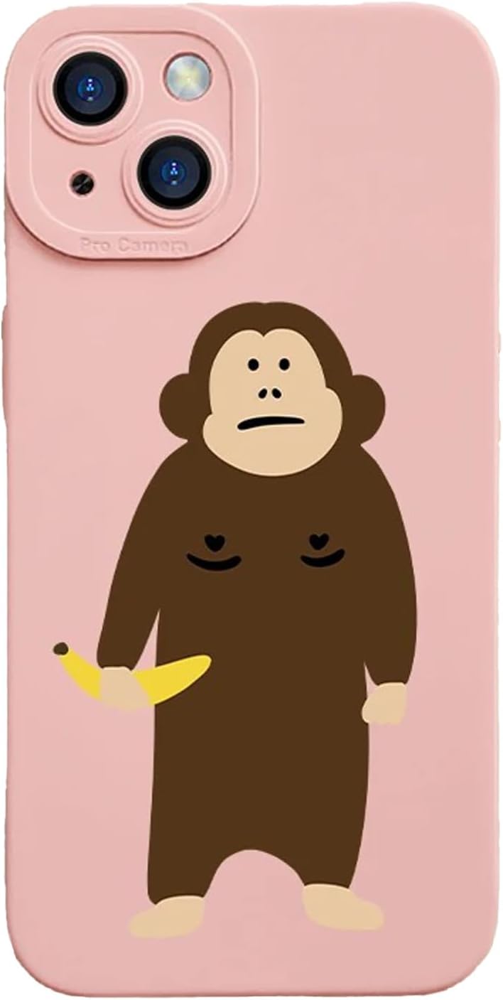 Funny Monkey Phone Case for iPhone, Cute Monkey Banana Case Cover, Full-Coverage Shockproof and Drop-Proof Matte Liquid Silicone Phone Cases (Pink,for iPhone X)
