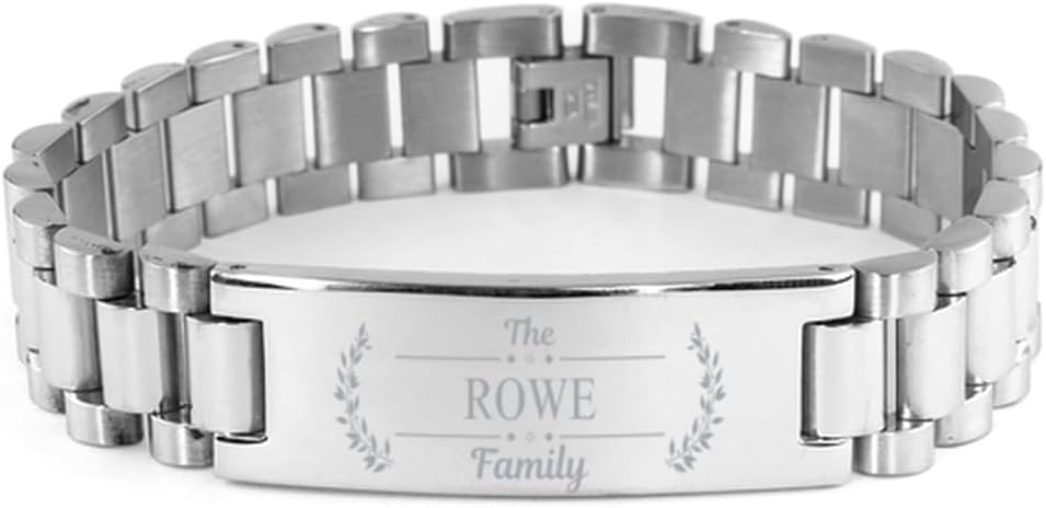 Rowe Family Name Sign Ladder Stainless Steel Bracelet - Custom ID Plate Last Name Bracelet Birthday Christmas Gifts Idea For Friends Men Women, Engraved Adjustable