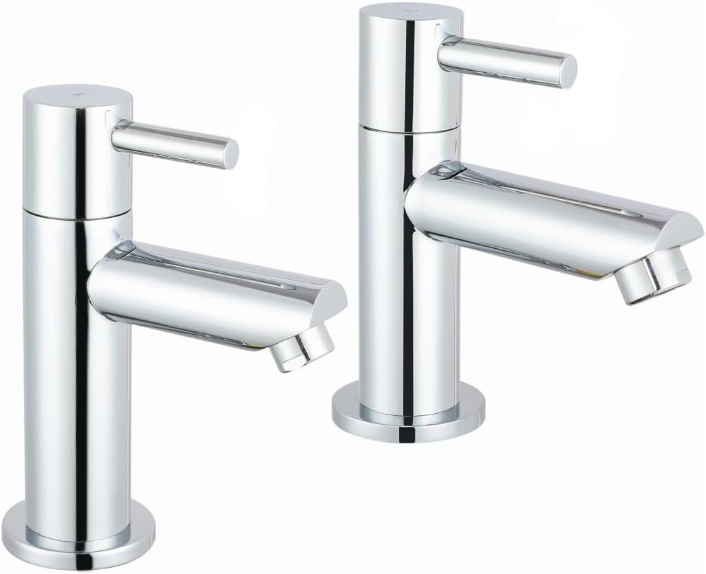 iBathUK | Pair of Hot and Cold Basin Sink Mixer Taps Chrome Bathroom Faucets TB3011
