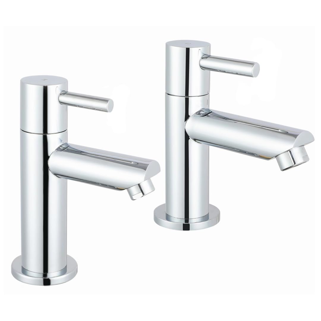 iBathUK | Pair of Hot and Cold Basin Sink Mixer Taps Chrome Bathroom Faucets TB3011