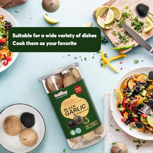 ONETANG Schwarzer Knoblauch, 250 g, einkörpfiger ganzer schwarzer Knoblauch, 90 Tage fermentiert, 0 Zusatzstoffe, hoch an Antioxidantien