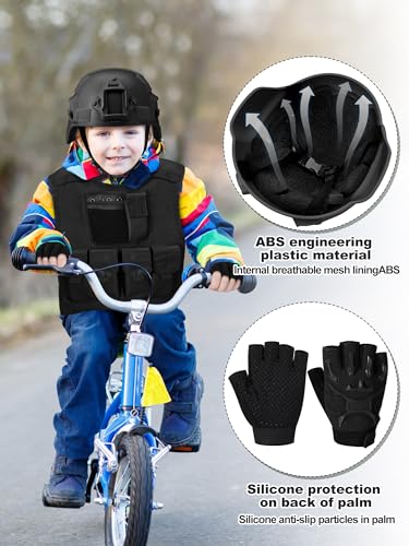 Cuffbow 4 Packs Kids Tactical Vest Helmet Gloves Mask Set Paintball Vest Paintball Airsoft Fast Helmet Mask Gloves(Black) - Thumbnail 2