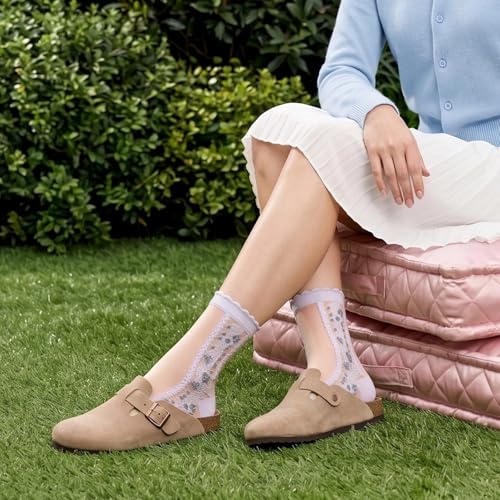 Image of 5 Pack Flower Sheer Socks for Women Ruffle Lace Ankle Socks