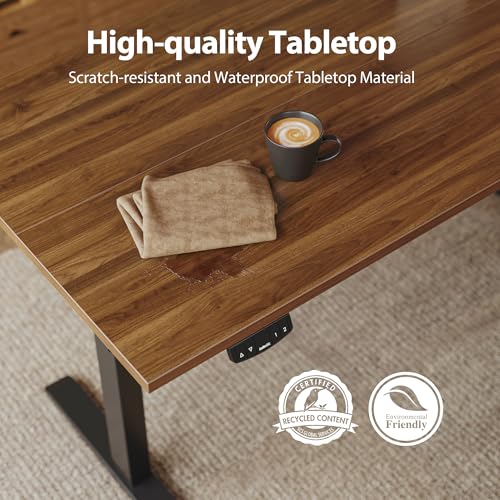 Image of Agilestic Electric Standing Desk, 63 x 24 Inches Height Adjustable Desk, Sit Stand up for Work Office Home, Ergonomic Rising Computer Table with Memory Preset, Dark Walnut