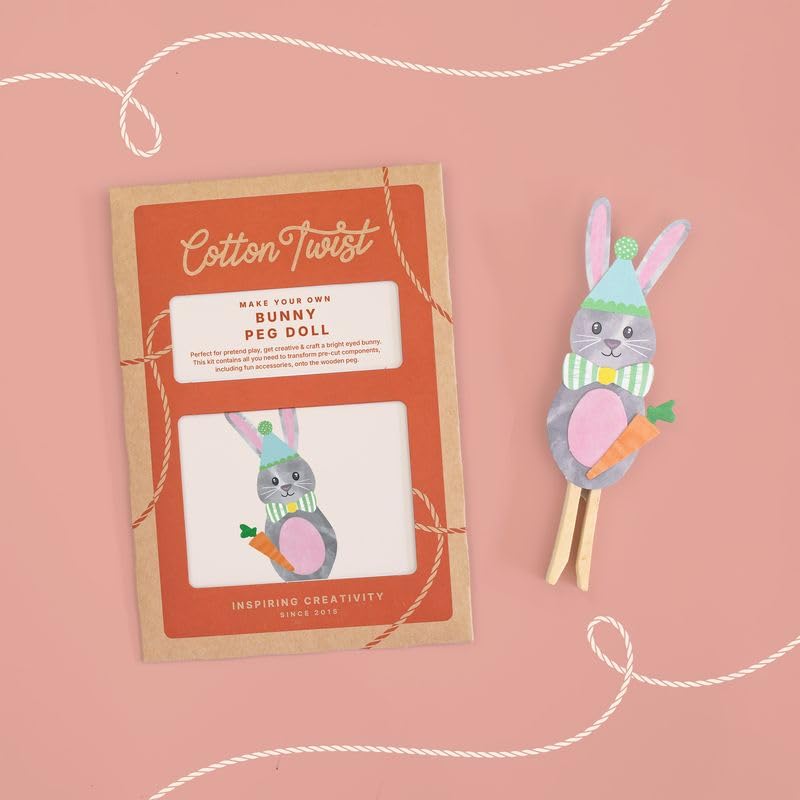 COTTON TWIST Make Your Own Bunny Peg Doll Craft Kit, Wooden Activity Box