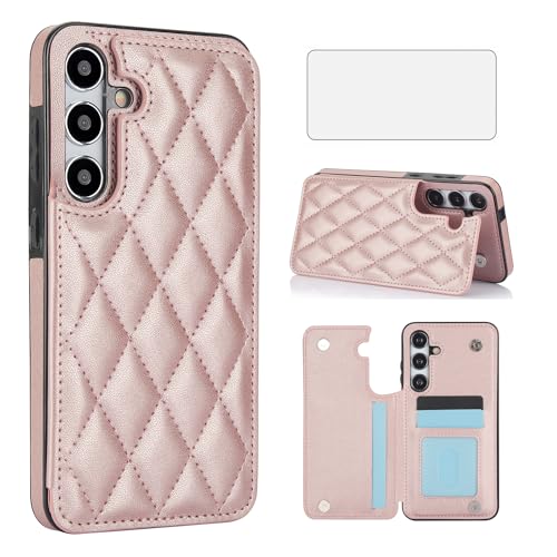 Asuwish Phone Case for Samsung Galaxy S24 Plus S24+ 5G Wallet Cover with Tempered Glass Screen Protector and Leather RFID Card Holder Stand Cell Accessories S24plus 24S + S 24 24+ Women Men Rose Gold by Asuwish - Used condition - US$5.06