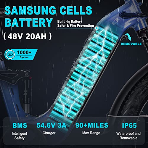 Freesky Electric Bike For Adults 750W Bafang Motor 48V 20 Ah Samsung Cells Battery Ebike, 26'' Fat Tire Step-Thru E-Bike Up To 28Mph, Full Suspension Electric Bicycle For Men/Women Shimano 7-Speed #TOP2