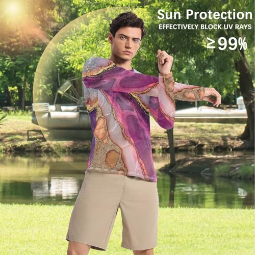 Marble Neutral Hot Pink Men's UPF 50+ Slim fit Loose Long Sleeve Sun Protection UPF 50+ Water Fishing4