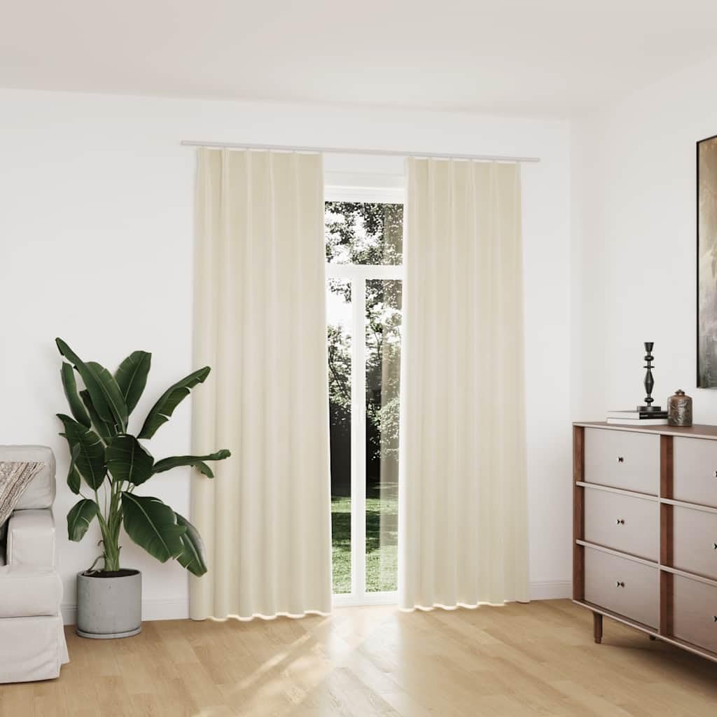 vidaXL 2X Vorhang Verdunkelung mit Haken Verdunkelungsvorhang Kräuselband Thermo Gardine Blickdicht Vorhänge Wohnzimmer Samt Creme 140x225cm