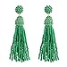 NLCAC Women's Beaded tassel earrings Long Fringe Drop Earrings Dangle 6 Colors (dark green)