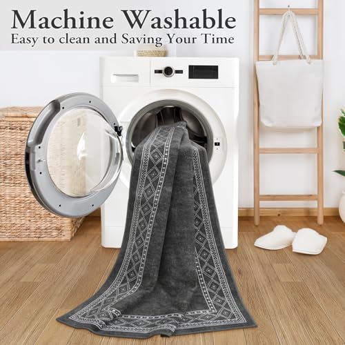 Image of Lahome Modern Bordered 2x3 Rugs for Entryway Bedroom, Gray Kitchen Rugs Non Slip Washable Ultra-Thin Indoor Door Mat for Entry, Soft Stain Resistant Throw Carpet for Laundry(2x3ft,Gray)