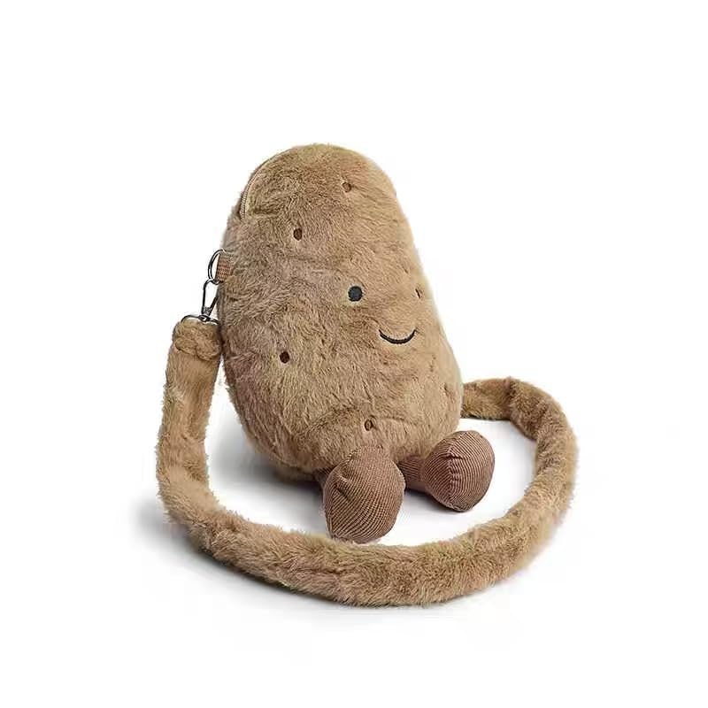 Bolsa tiracolo de batata de pelúcia, linda bolsa com alça de ombro, marrom, mochila estranha