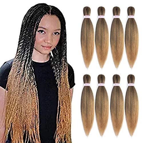 UNA Pre-stretched Braiding Hair 16"-8 packs Professional Itch Free Hot Water Setting Synthetic Fiber Crochet Braiding Hair Extension Twist Braid(16inch,8pieces, T27)