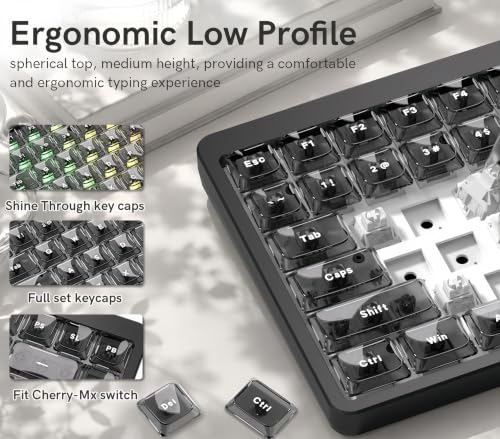 Image of dagaladoo Black Low Profile Keyboard keycaps,Clear Key caps Jelly Set | shine through custom Keycaps for Cherry Gateron MX Switches 60% 65% 75% 96% 100% mechanical keyboard,126keys