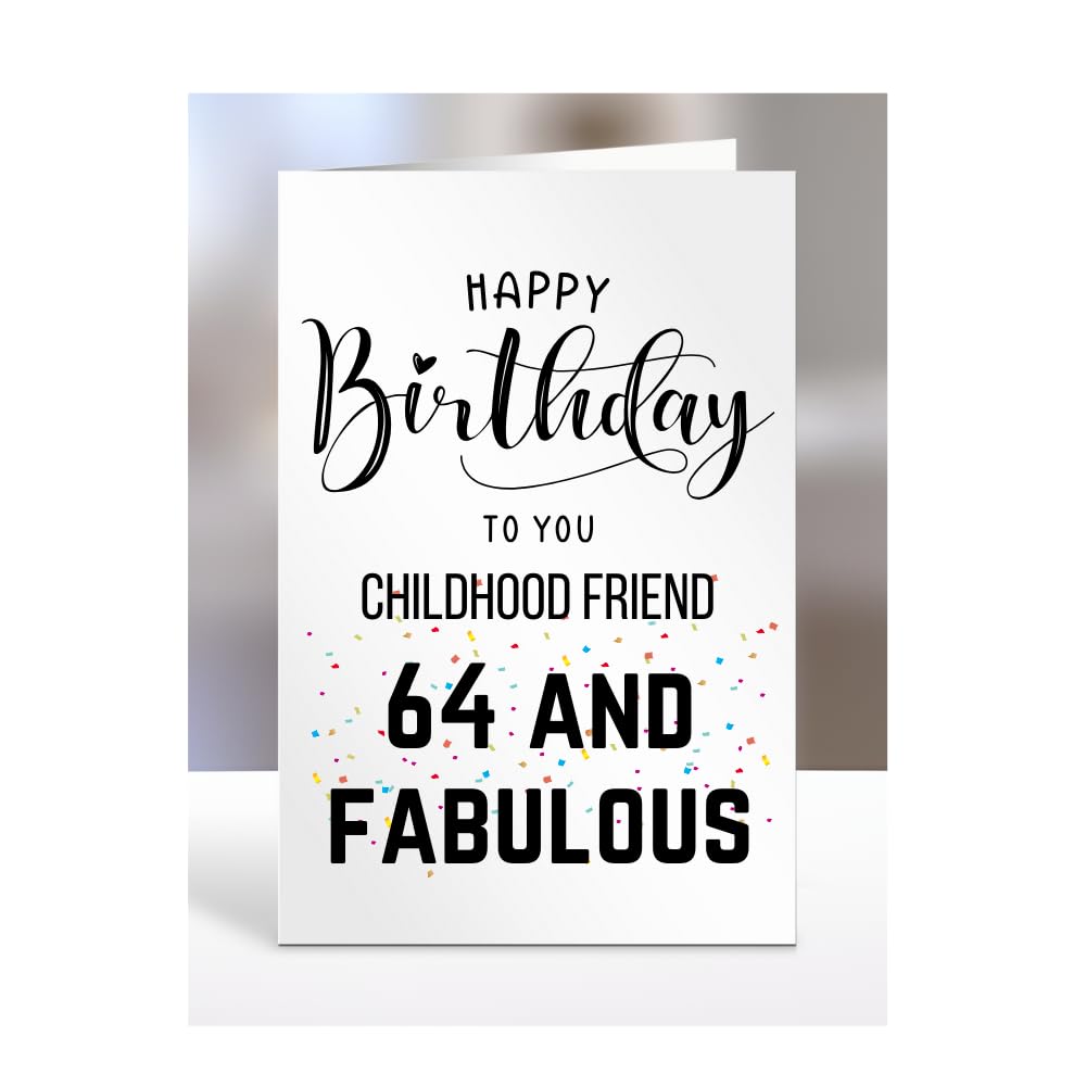 64th Birthday Card for Childhood Friend, Happy Birthday, Gifts for Men or Women, Presents for Christmas, 64 and fabulous, 64 years old, Greetings Card, A5-102d_51 — image 1