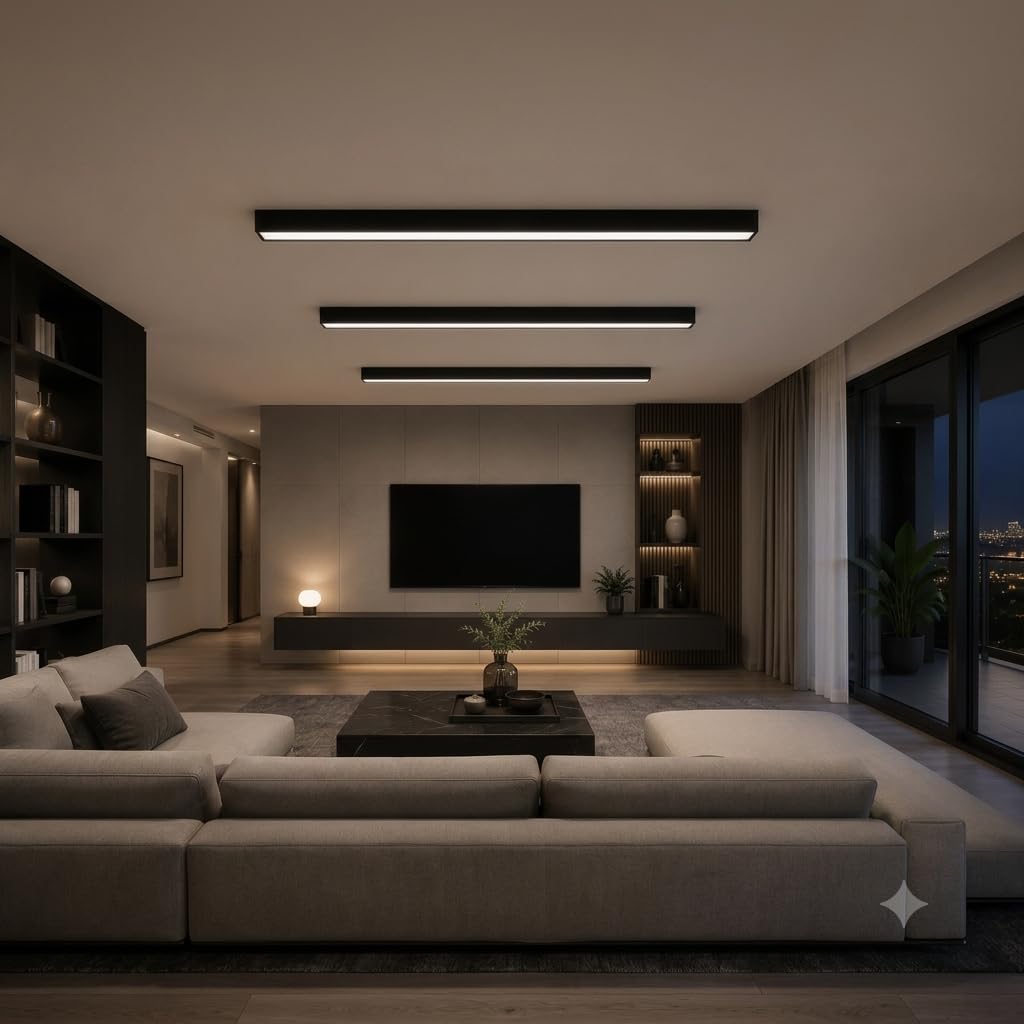 Lampadario a Sospensione LED Lineare 120 cm Nero Moderno Minimal | Per Ufficio e Cucina, Design Orizzontale, Plafoniera Lineare, Soggiorno, Stile Minimal