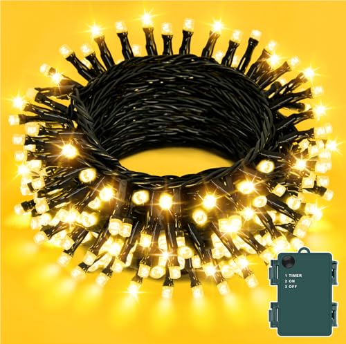 Dalugo Battery Powered Fairy Lights, 3M 30 LED Warm White Christmas Tree Lights with Timer, IP65 Waterproof String Lights Battery Operated for Indoor Outdoor Xmas Decorations(Green Wire)