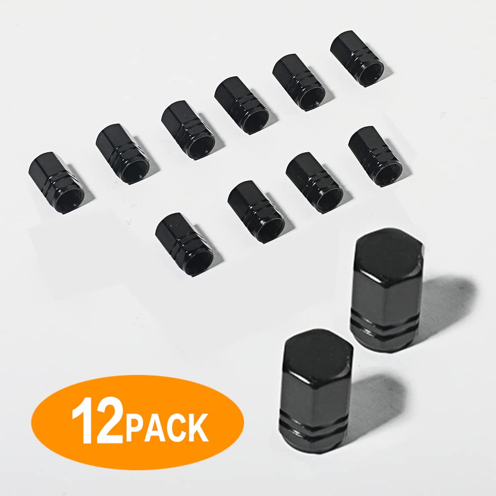 Banseko 12 Pack Car Tire Valve Stem Caps,Dustproof Airtight Seal Tire Valve Caps,Wheel Valve Covers Car Dustproof Tire Cap,Universal Fits for Cars, SUVs, Bike and Motorcycles (Black)