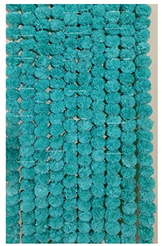 Image of SPHINX Artificial Marigold Fluffy Flower Garlands (Sky Blue, 5 Pieces)