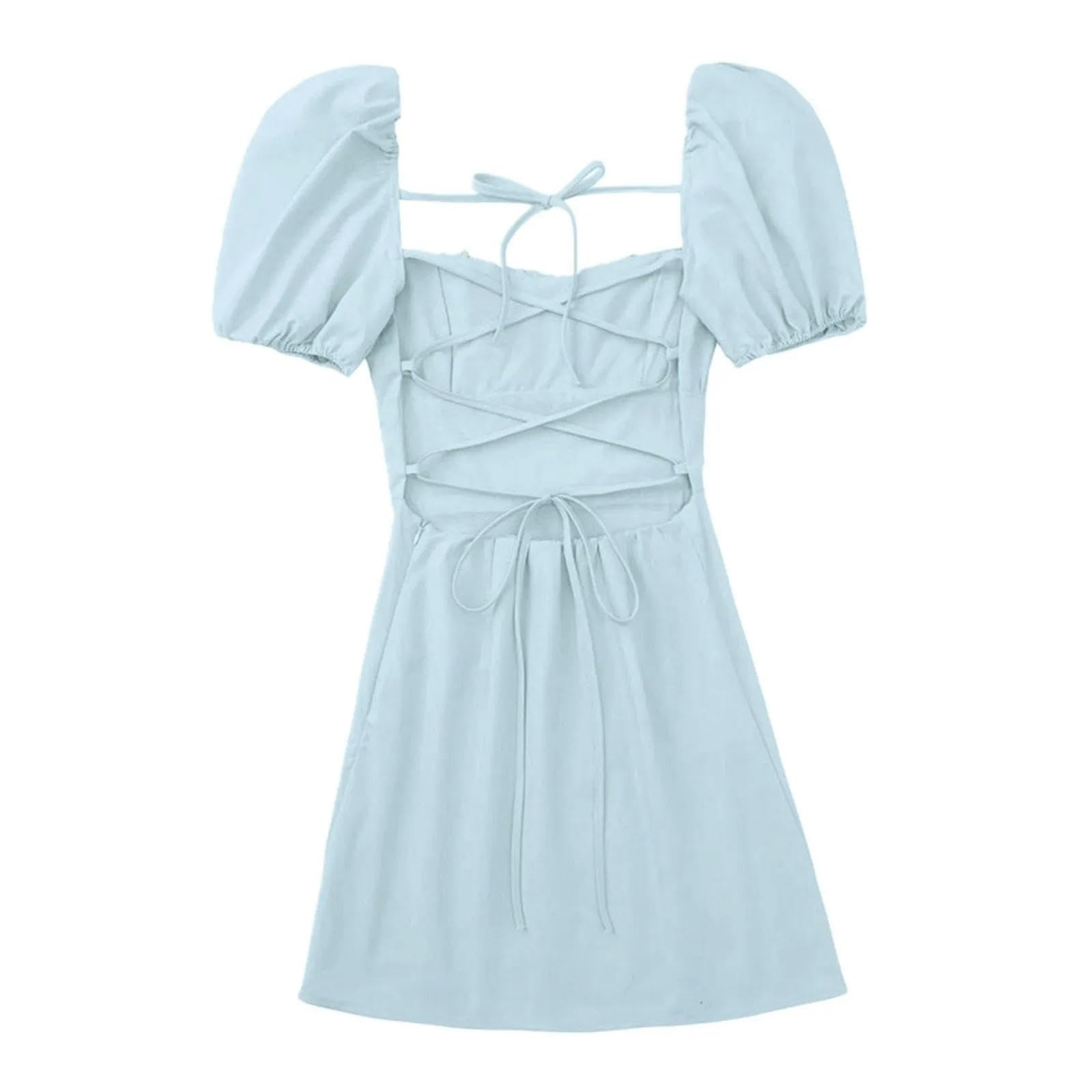 Vestidos de Mujer Manga de Cuello Cuadrado Moda de Verano Vestido Plisado Encogido en el Pecho sin Tirantes