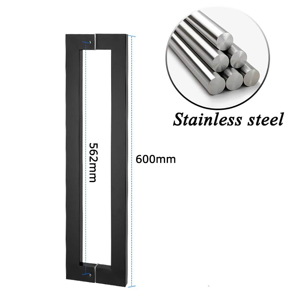 Manija de puerta de vaivén comercial de tubo cuadrado de acero inoxidable negro, manija de puerta de vidrio/madera - 5 longitudes