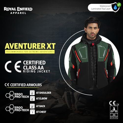 Image of ROYAL ENFIELD ADVENTURER XT RIDING JACKET | Superfabric: High abrasion resistance | Waterproof & Detachable Winter /Thermal liner | Level 2 Protectors: Shoulder & Elbow | Ventilation all over|OLIVE S