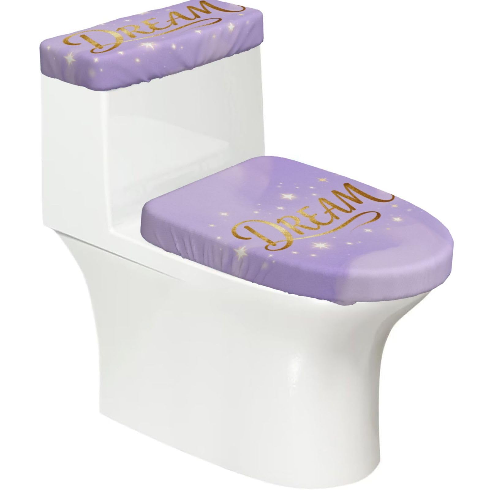 Cntdbu Black Dream Script Word Stretchy Toilet Lid And Tank Cover Set-Soft Elastic Bathroom Decor For U Shape Oval