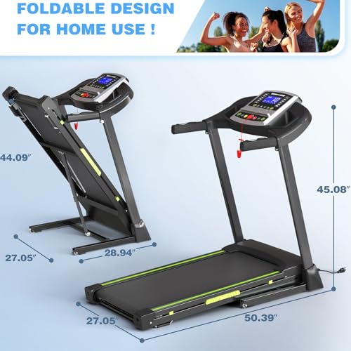 Image of Foldable Treadmill with Incline, Treadmills for Home with Handlebars, Quiet Brushless Small Space Portable Running Walking Machine with Bluetooth APP & Pulse Monitor