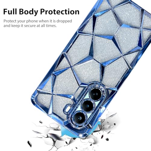 Image of VONZEE Gradient Glitter Case for Oneplus Nord 6 Lite, Luxury Electroplated 3D Cube, Diamond Bling Shiny Soft TPU Clear Shockproof Women Girls Protective Phone Cover (Sierra)