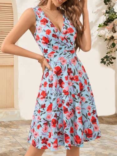 Image of GUBERRY Womens Wrap V Neck Sleeveless Sundress Summer Flare Tank Dress with Pockets