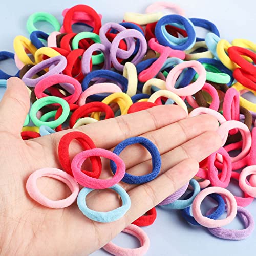 Image of Diversa Small Hair Elastics Kids Hair Bands Baby Girl Hair Rubber Bands Tiny Ponytail Holders Soft Mini Hair Ties (Neon Multicolor, Pack of 100 Pcs)