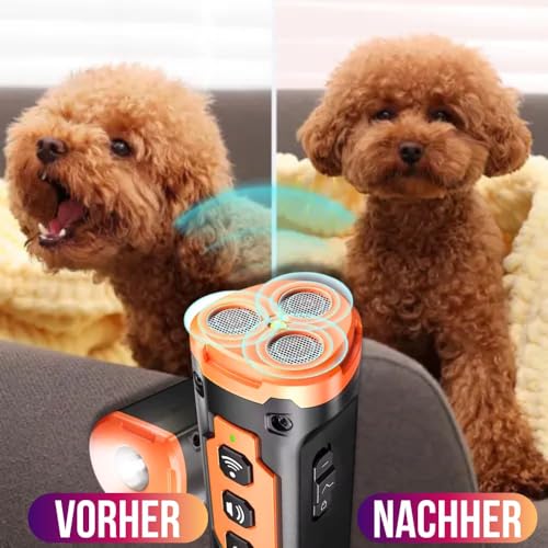 solavieBarkStop Hundetrainer 6-in-1 Anti-Bell-Gerät für Hunde – Ultraschall Hundebellen Stopper mit 3 Schallwellen, 9m Reichweite, wiederaufladbar, tragbar mit LED-Licht für Innen & Außen (Black)