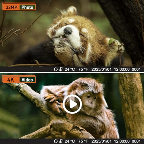 HSSNS Wildkamera, 60MP 4K Video Wildtierkamera, 0,1 Sekunden ausgelöste IP66 wasserdichte Wildkamera mit Nachtsicht und Infrarotfunktion zur Tierüberwachung